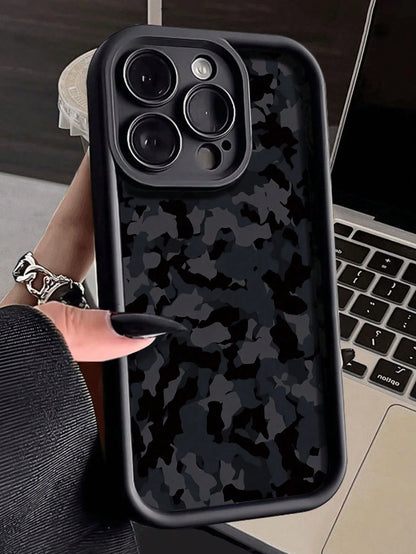 Camouflage Painted Grooved New Black Anti-Drop Thickened Minimalist Fashionable Suitable For Ip 17 Ip 17 Pro Ip 17 Promax Ip16 Promax/Ip 13 Case/Caseip16/Ip15 Painted Ip15Promax Apple P13 Phone Case