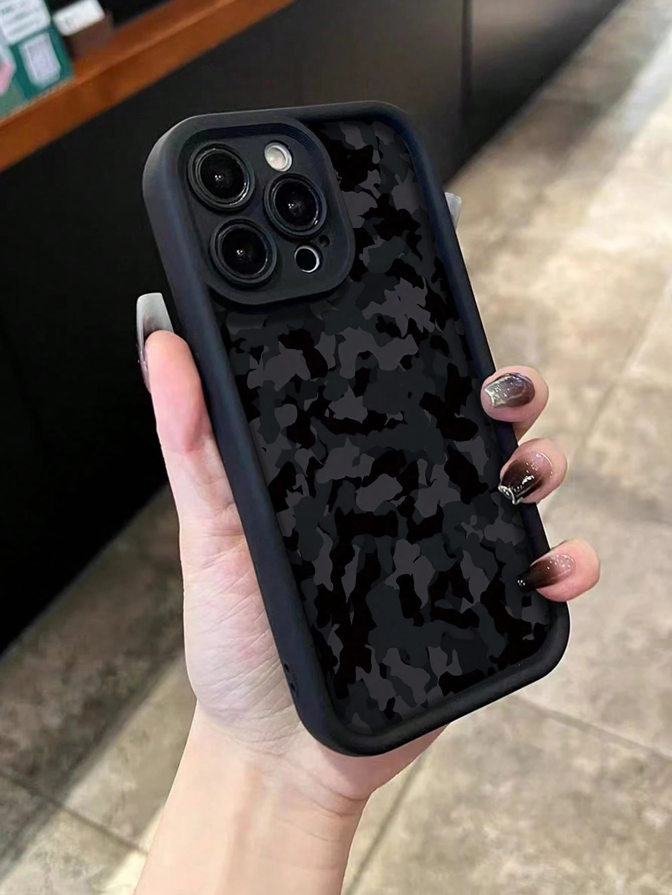Camouflage Painted Grooved New Black Anti-Drop Thickened Minimalist Fashionable Suitable For Ip 17 Ip 17 Pro Ip 17 Promax Ip16 Promax/Ip 13 Case/Caseip16/Ip15 Painted Ip15Promax Apple P13 Phone Case