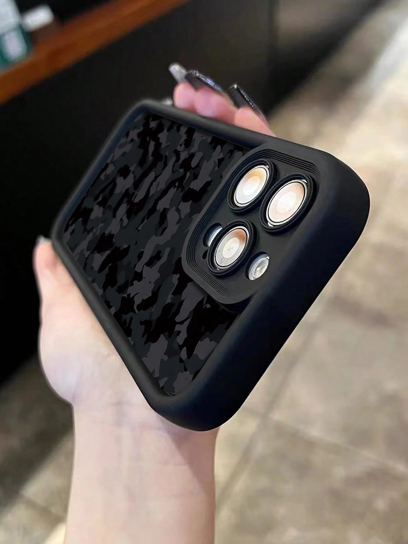 Camouflage Painted Grooved New Black Anti-Drop Thickened Minimalist Fashionable Suitable For Ip 17 Ip 17 Pro Ip 17 Promax Ip16 Promax/Ip 13 Case/Caseip16/Ip15 Painted Ip15Promax Apple P13 Phone Case