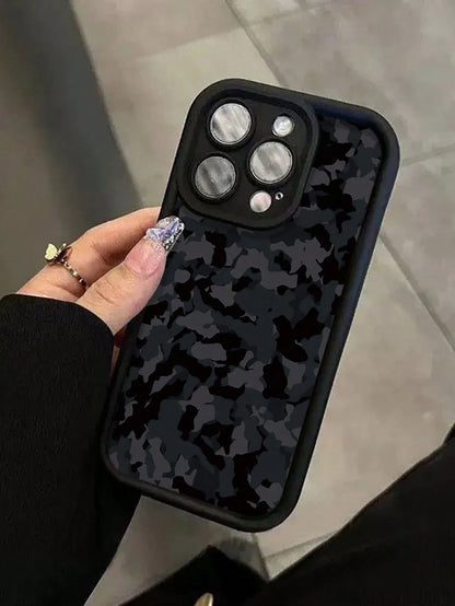 Camouflage Painted Grooved New Black Anti-Drop Thickened Minimalist Fashionable Suitable For Ip 17 Ip 17 Pro Ip 17 Promax Ip16 Promax/Ip 13 Case/Caseip16/Ip15 Painted Ip15Promax Apple P13 Phone Case