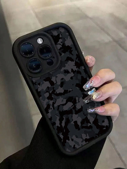 Camouflage Painted Grooved New Black Anti-Drop Thickened Minimalist Fashionable Suitable For Ip 17 Ip 17 Pro Ip 17 Promax Ip16 Promax/Ip 13 Case/Caseip16/Ip15 Painted Ip15Promax Apple P13 Phone Case