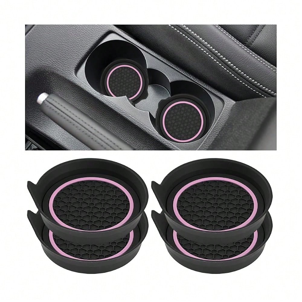 Car Cup Holder Coasters, 4PCS Non Slip Waterproof Vehicle Water Bottle Pads, Recessed Automotive Interior Drink Mat Decoration Accessor