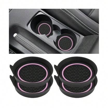 Car Cup Holder Coasters, 4PCS Non Slip Waterproof Vehicle Water Bottle Pads, Recessed Automotive Interior Drink Mat Decoration Accessor