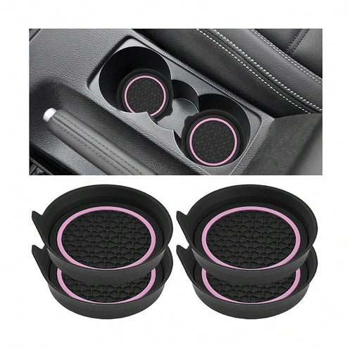 Car Cup Holder Coasters, 4PCS Non Slip Waterproof Vehicle Water Bottle Pads, Recessed Automotive Interior Drink Mat Decoration Accessor