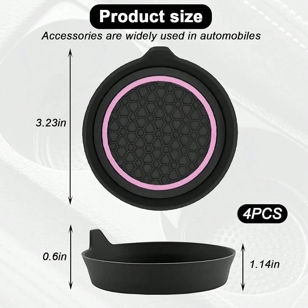 Car Cup Holder Coasters, 4PCS Non Slip Waterproof Vehicle Water Bottle Pads, Recessed Automotive Interior Drink Mat Decoration Accessor