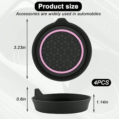 Car Cup Holder Coasters, 4PCS Non Slip Waterproof Vehicle Water Bottle Pads, Recessed Automotive Interior Drink Mat Decoration Accessor