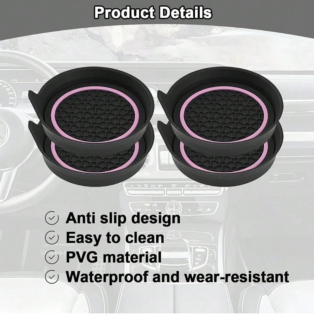 Car Cup Holder Coasters, 4PCS Non Slip Waterproof Vehicle Water Bottle Pads, Recessed Automotive Interior Drink Mat Decoration Accessor