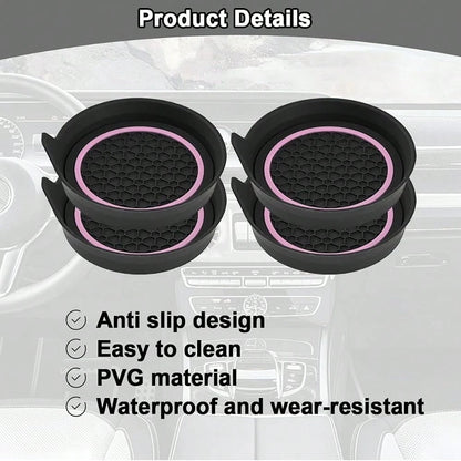 Car Cup Holder Coasters, 4PCS Non Slip Waterproof Vehicle Water Bottle Pads, Recessed Automotive Interior Drink Mat Decoration Accessor