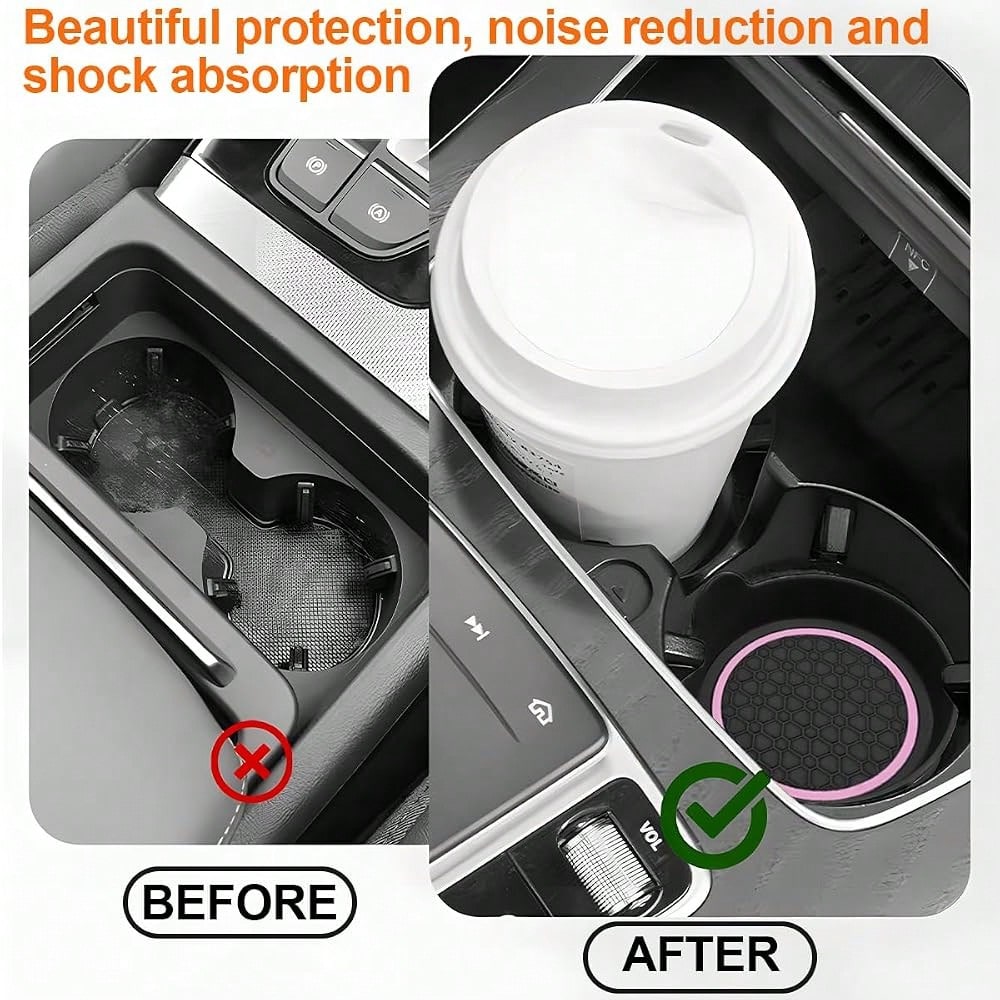 Car Cup Holder Coasters, 4PCS Non Slip Waterproof Vehicle Water Bottle Pads, Recessed Automotive Interior Drink Mat Decoration Accessor