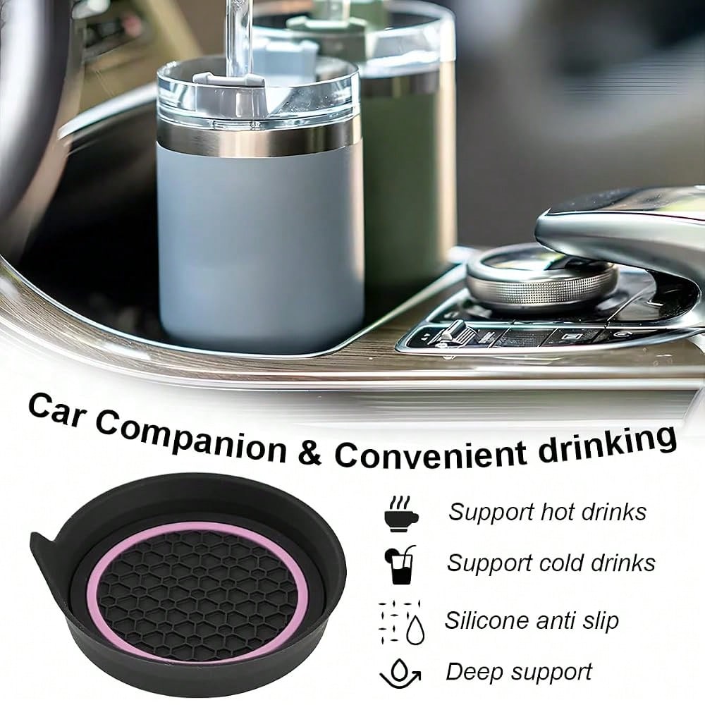 Car Cup Holder Coasters, 4PCS Non Slip Waterproof Vehicle Water Bottle Pads, Recessed Automotive Interior Drink Mat Decoration Accessor