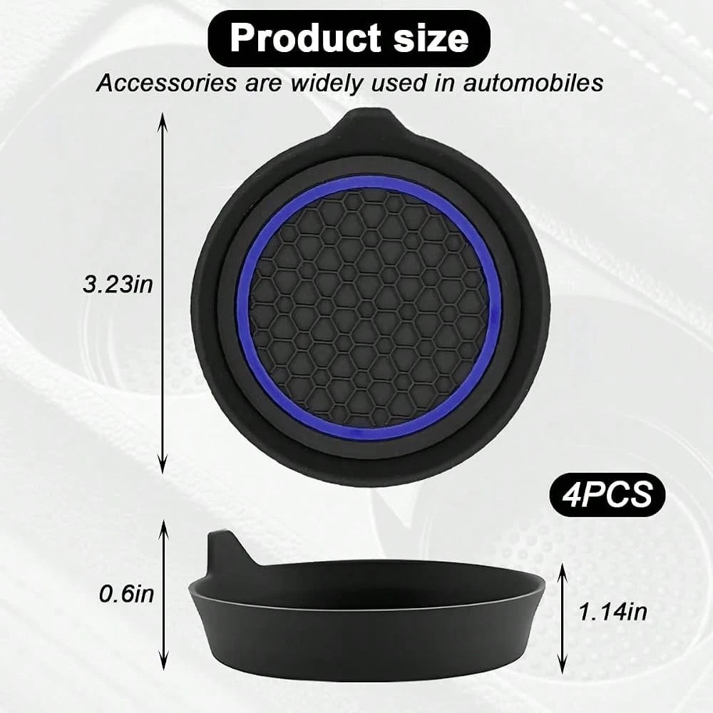 Car Cup Holder Coasters, 4PCS Non Slip Waterproof Vehicle Water Bottle Pads, Recessed Automotive Interior Drink Mat Decoration Accessor