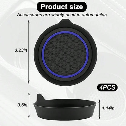 Car Cup Holder Coasters, 4PCS Non Slip Waterproof Vehicle Water Bottle Pads, Recessed Automotive Interior Drink Mat Decoration Accessor