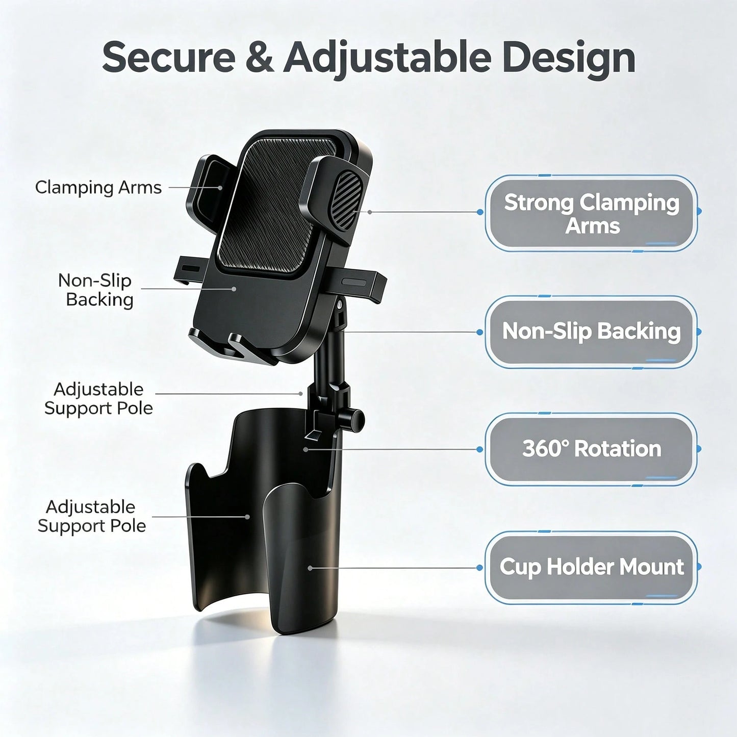 Car Cup Holder Phone Mount, Adjustable 360 Rotation Cell Phone Bracket, Universal Car Smartphone Holder For Vehicle Cup Slot