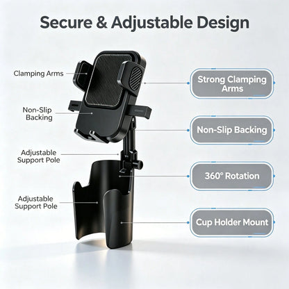 Car Cup Holder Phone Mount, Adjustable 360 Rotation Cell Phone Bracket, Universal Car Smartphone Holder For Vehicle Cup Slot