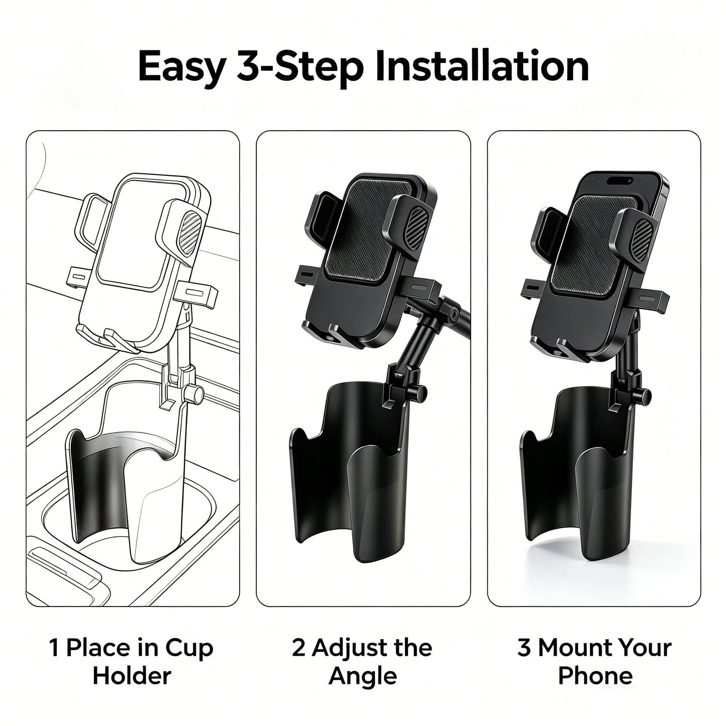 Car Cup Holder Phone Mount, Adjustable 360 Rotation Cell Phone Bracket, Universal Car Smartphone Holder For Vehicle Cup Slot