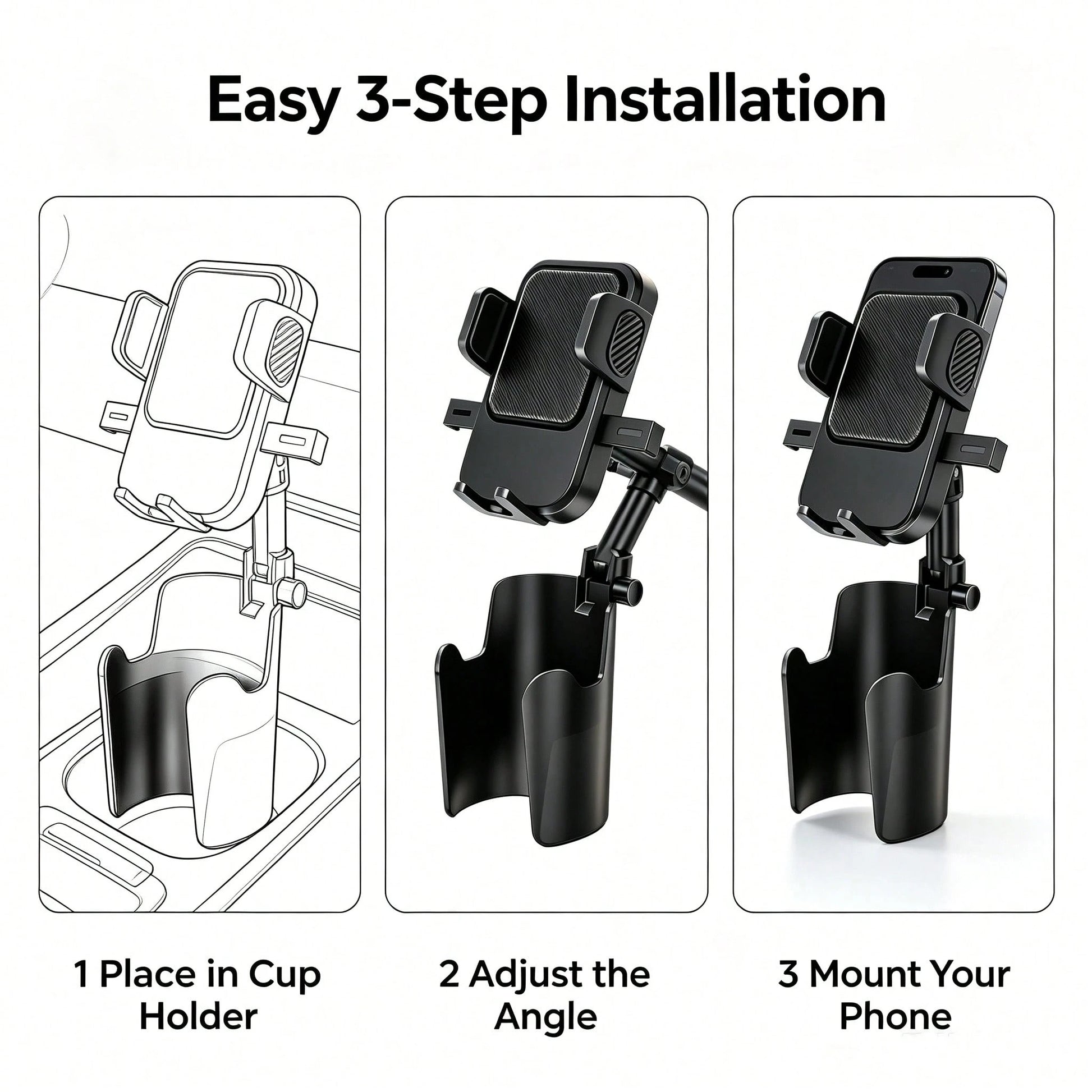 Car Cup Holder Phone Mount, Adjustable 360 Rotation Cell Phone Bracket, Universal Car Smartphone Holder For Vehicle Cup Slot