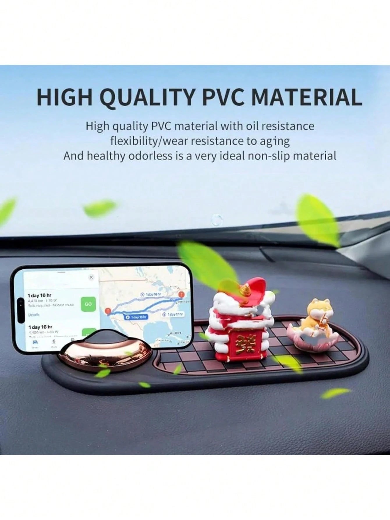 Car Dash Anti Slip Mat With Spring Phone Mount & Temporary Parking Plate, Only For Smooth Plastic Dashboard, Limited Anti-Slip Friction, Just Fit Thin Small Phones, Not Compatible With Large Thick-Cas