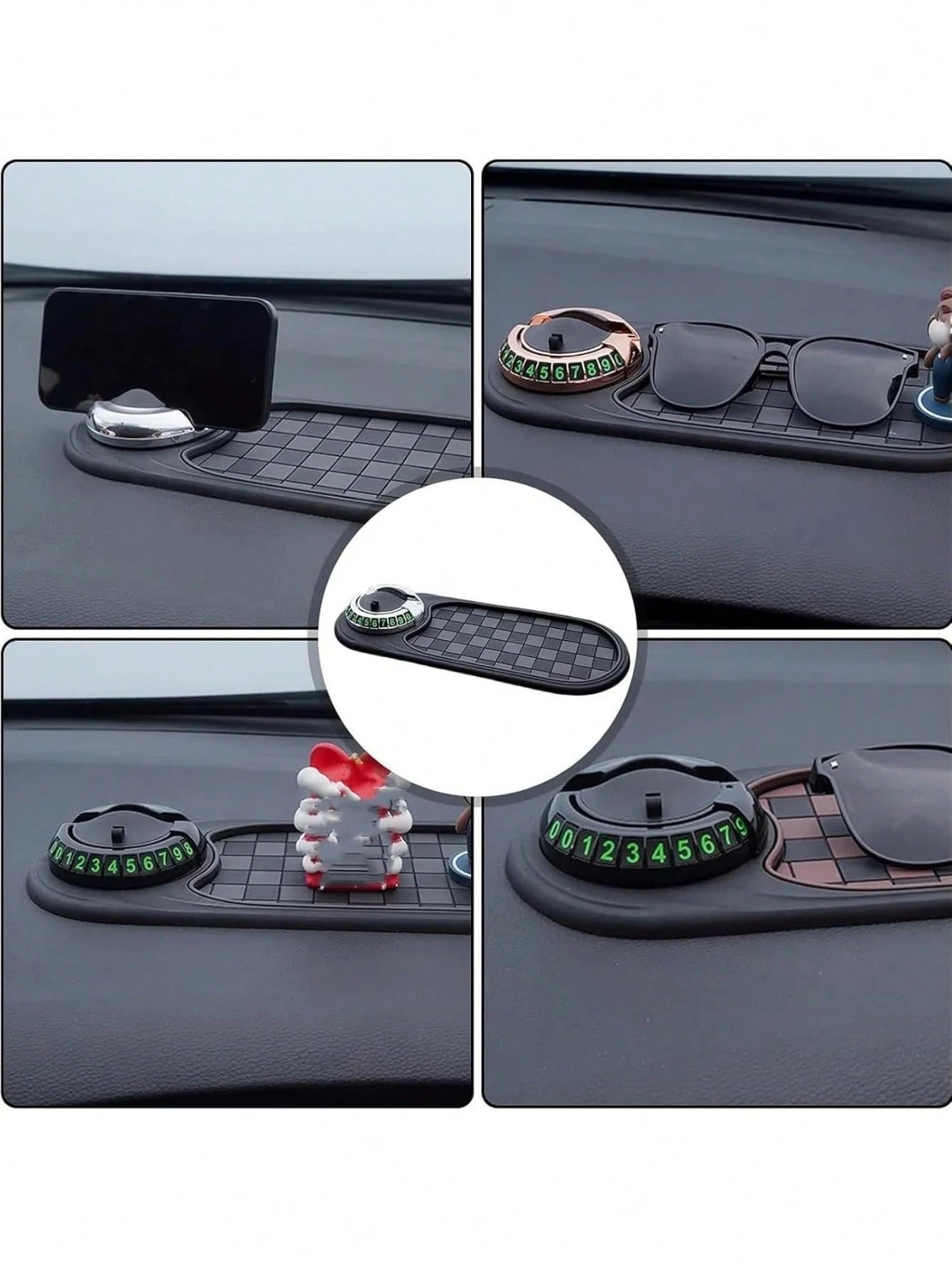 Car Dash Anti Slip Mat With Spring Phone Mount & Temporary Parking Plate, Only For Smooth Plastic Dashboard, Limited Anti-Slip Friction, Just Fit Thin Small Phones, Not Compatible With Large Thick-Cas