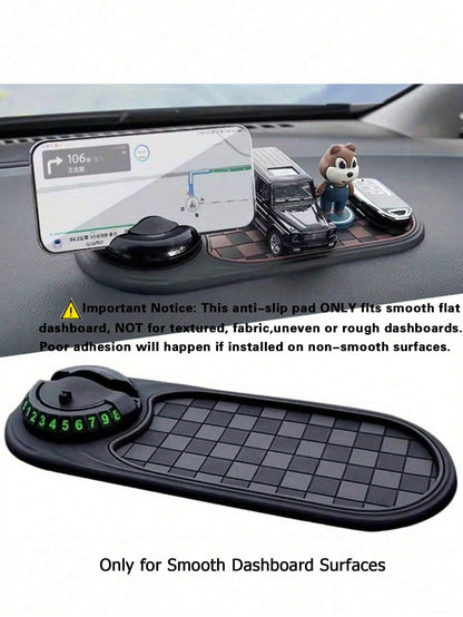 Car Dash Anti Slip Mat With Spring Phone Mount & Temporary Parking Plate, Only For Smooth Plastic Dashboard, Limited Anti-Slip Friction, Just Fit Thin Small Phones, Not Compatible With Large Thick-Cas