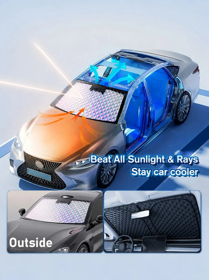 Car Front Windshield Sunshade- Portable Car Sunshade With Heat Insulation, Cooling And Anti-Glare Effects, Enhancing Driving Comfort. Essential Car Sunshade, Suitable For All Seasons