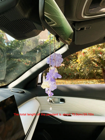 Car Hanging Ornament, Creative Car Rearview Mirror Pendant Decoration, Car Interior Flower Tassel Hanging Accessory