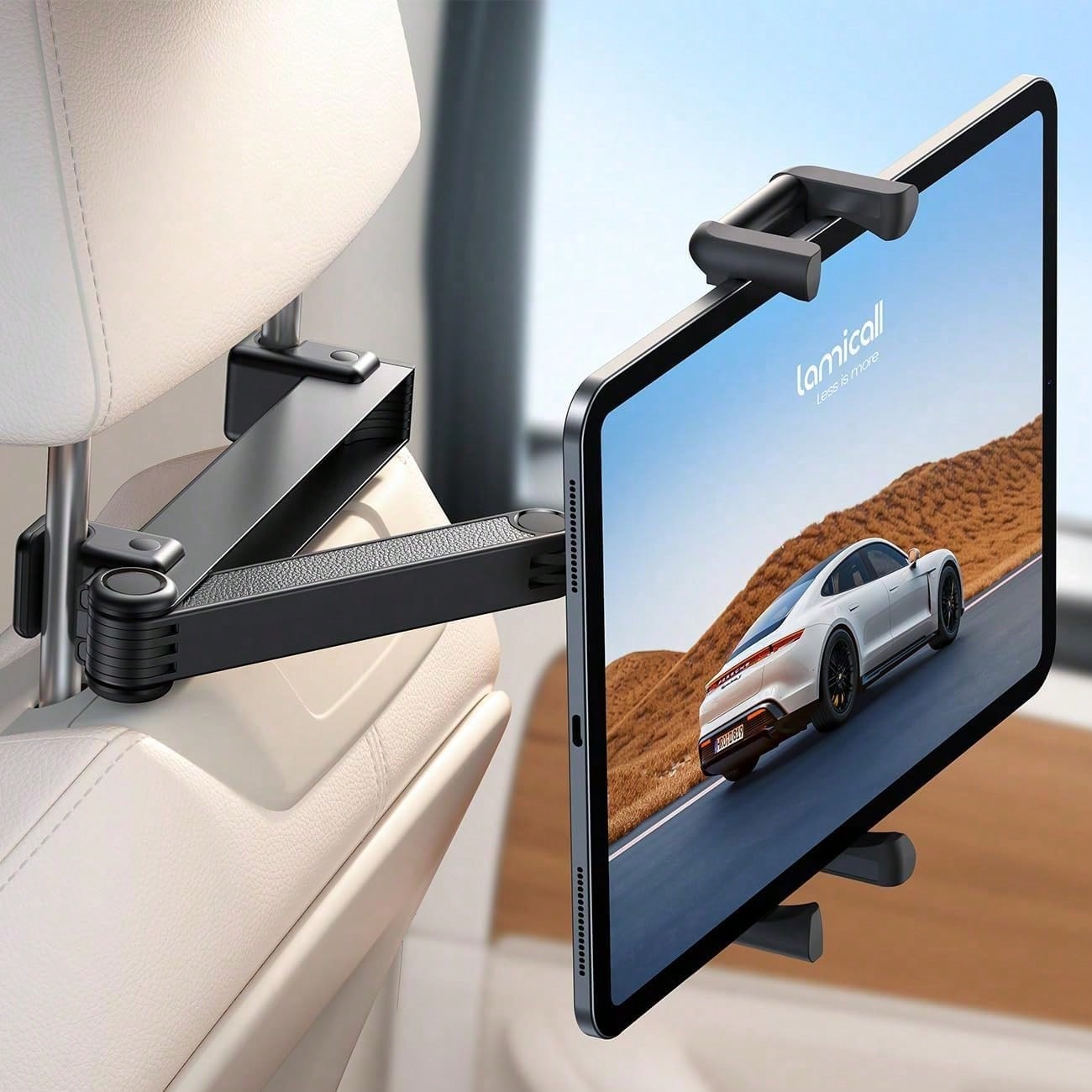 Car Headrest Tablet Holder- [Lockable] [Thick Case Friendly] [Foldable Clip] Car Backseat Tablet Mount, Car Accessories For Kids, For Pro, Air, Mini, Galaxy, Fire HD, 4.7-13" Tablets