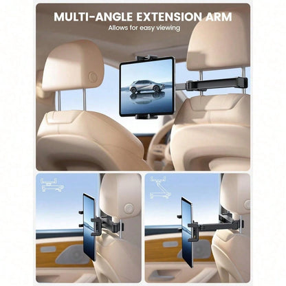Car Headrest Tablet Holder- [Lockable] [Thick Case Friendly] [Foldable Clip] Car Backseat Tablet Mount, Car Accessories For Kids, For Pro, Air, Mini, Galaxy, Fire HD, 4.7-13" Tablets