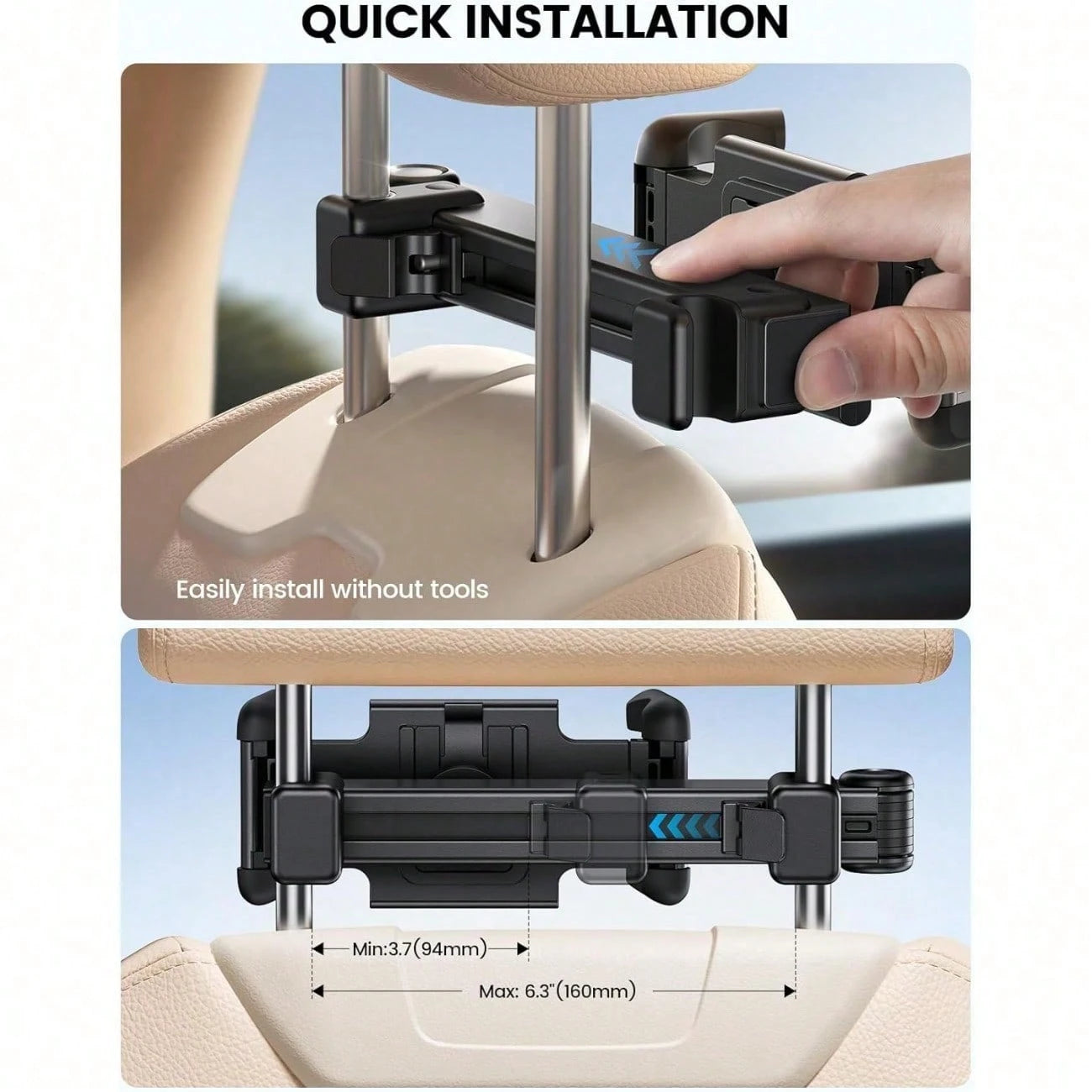 Car Headrest Tablet Holder- [Lockable] [Thick Case Friendly] [Foldable Clip] Car Backseat Tablet Mount, Car Accessories For Kids, For Pro, Air, Mini, Galaxy, Fire HD, 4.7-13" Tablets