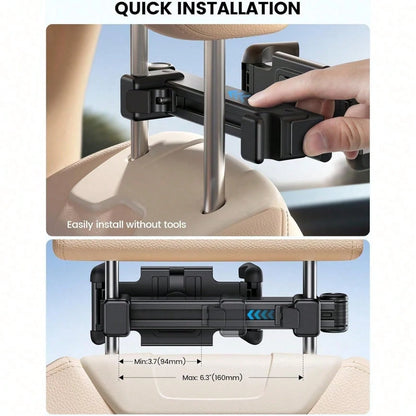 Car Headrest Tablet Holder- [Lockable] [Thick Case Friendly] [Foldable Clip] Car Backseat Tablet Mount, Car Accessories For Kids, For Pro, Air, Mini, Galaxy, Fire HD, 4.7-13" Tablets