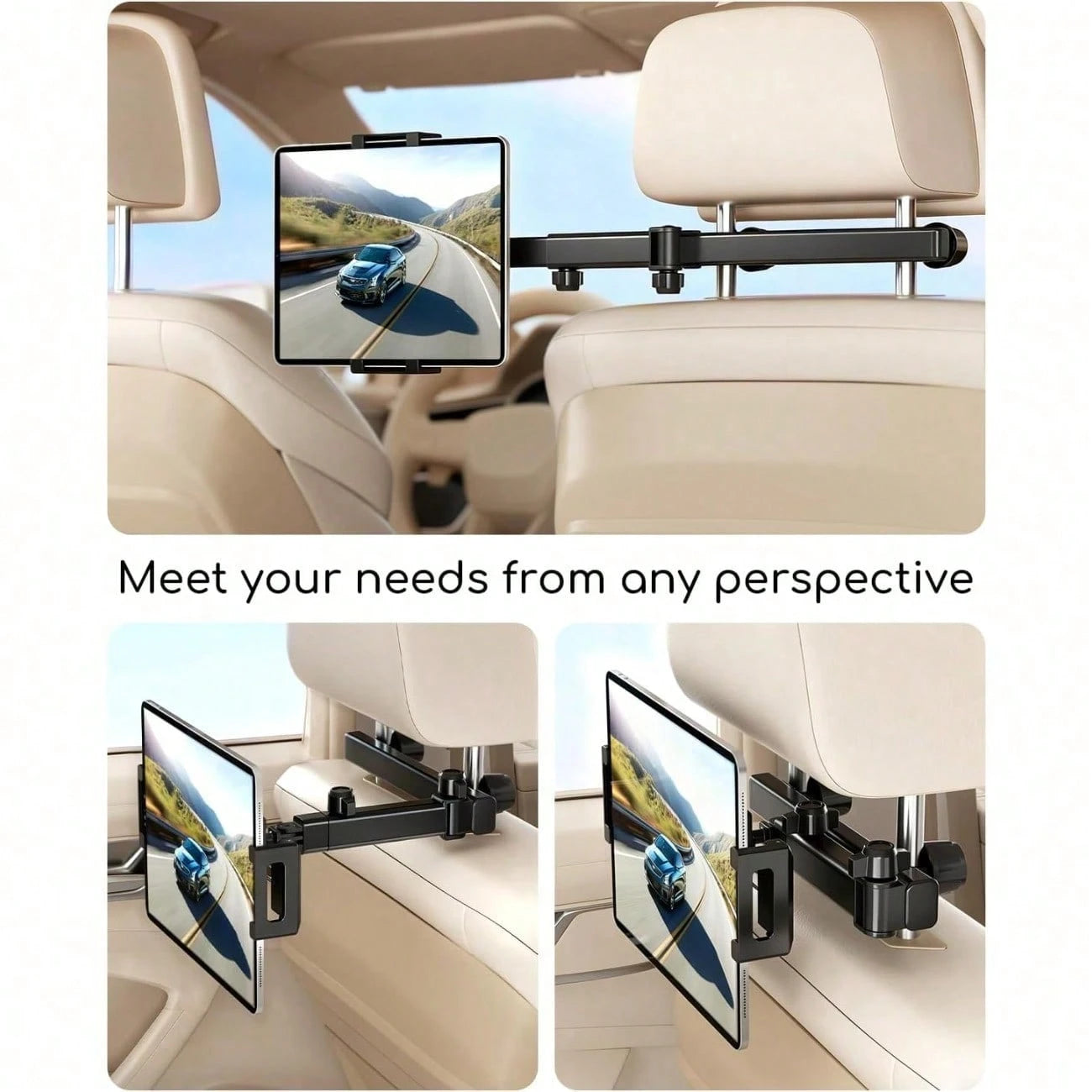 Car Headrest Tablet Holder- [Lockable] [Thick Case Friendly] [Foldable Clip] Car Backseat Tablet Mount, Car Accessories For Kids, For Pro, Air, Mini, Galaxy, Fire HD, 4.7-13" Tablets