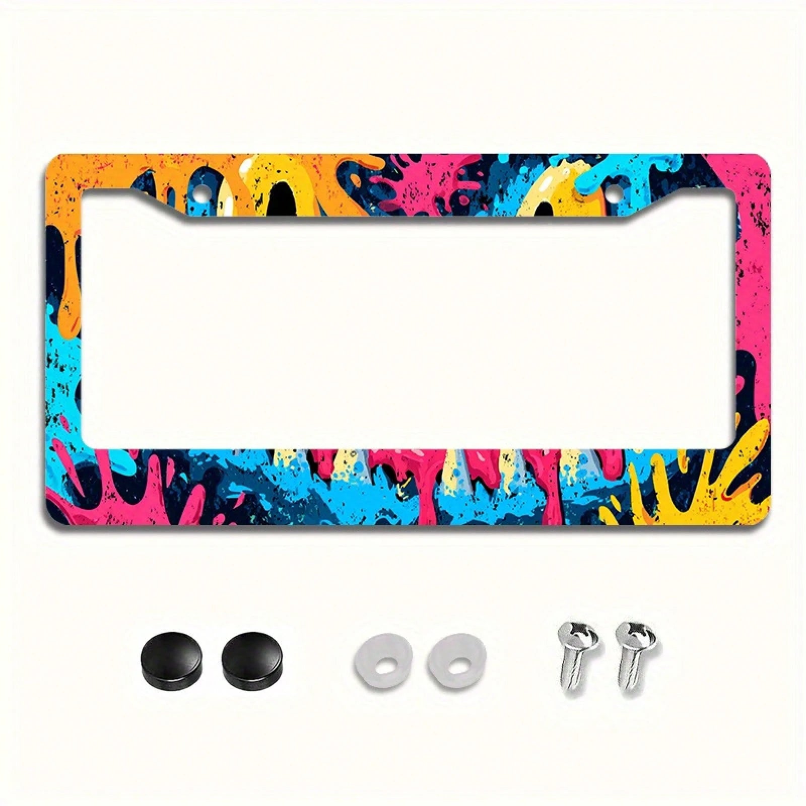 Car K 2D Flat Large License Plate Frame, Neon Graffiti Style- Heavy Aluminum Structure, Suitable For American/International Cars, SUVs, Trucks- Scratch-Resistant And Impact-Resistant, Comes With Scr