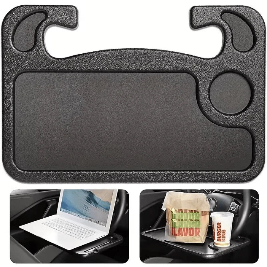 Car Steering Wheel Tray, 2 In 1 Auto Steering Wheel Desk For Eating Drinks Laptop, Multipurpose Vehicle Interior Travel Essential Table Accessories, Universal For RV, SUV, Truck (Black)