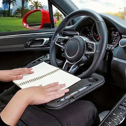 Car Steering Wheel Tray, 2 In 1 Auto Steering Wheel Desk For Eating Drinks Laptop, Multipurpose Vehicle Interior Travel Essential Table Accessories, Universal For RV, SUV, Truck (Black)