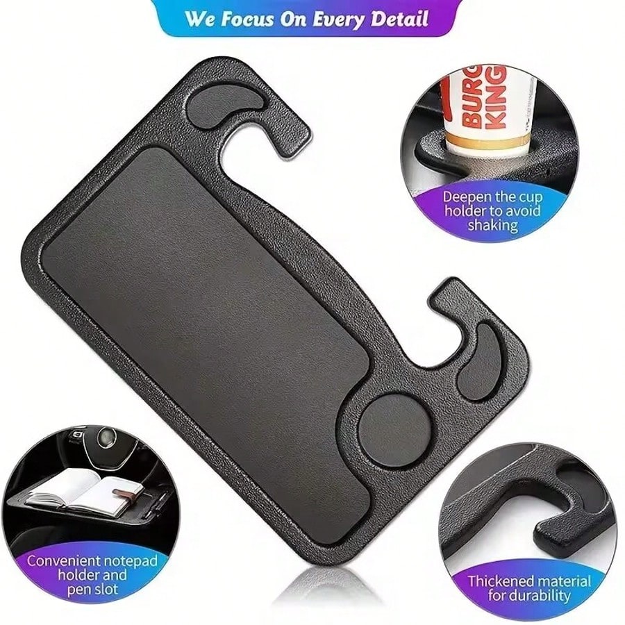 Car Steering Wheel Tray, 2 In 1 Auto Steering Wheel Desk For Eating Drinks Laptop, Multipurpose Vehicle Interior Travel Essential Table Accessories, Universal For RV, SUV, Truck (Black)