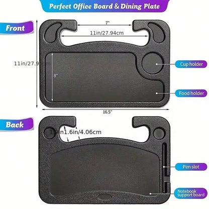 Car Steering Wheel Tray, 2 In 1 Auto Steering Wheel Desk For Eating Drinks Laptop, Multipurpose Vehicle Interior Travel Essential Table Accessories, Universal For RV, SUV, Truck (Black)