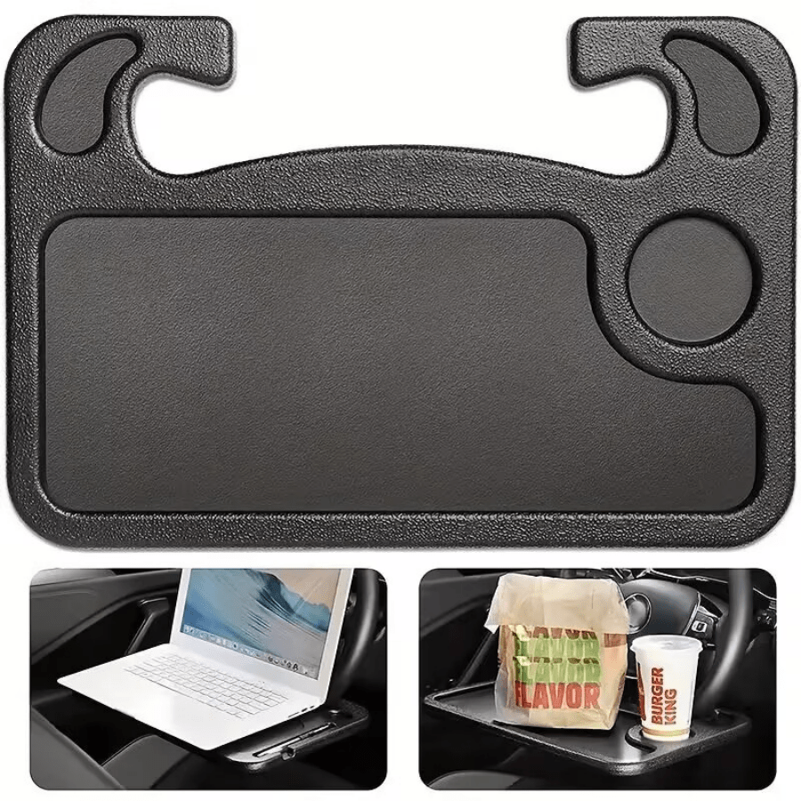 Car Steering Wheel Tray, 2 In 1 Auto Steering Wheel Desk For Eating Drinks Laptop, Multipurpose Vehicle Interior Travel Essential Table Accessories, Universal For RV, SUV, Truck (Black)