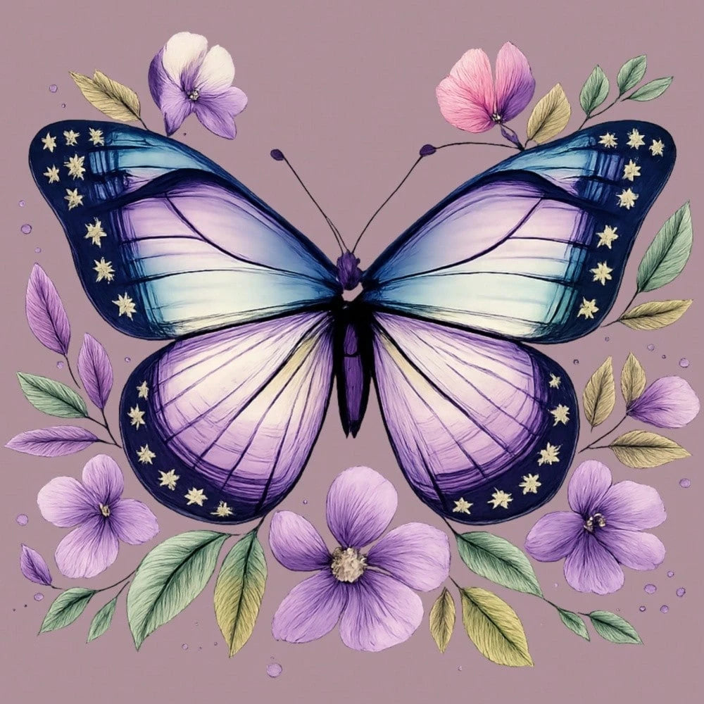Car Stickers And Decals, Automotive Decals, Car Decor Funny Bumper Stickers, Butterfly Floral Pattern With Purple And Blue Tones, Car Accessories Window Decals Vinyl