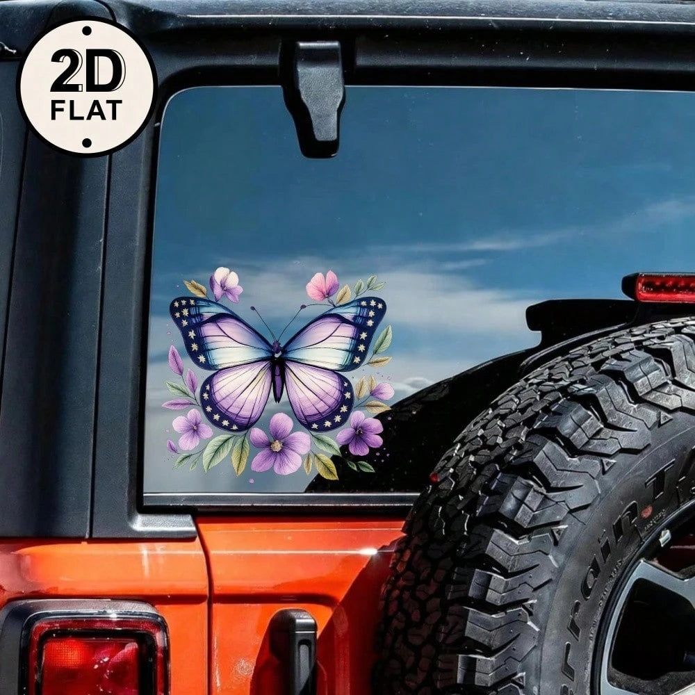 Car Stickers And Decals, Automotive Decals, Car Decor Funny Bumper Stickers, Butterfly Floral Pattern With Purple And Blue Tones, Car Accessories Window Decals Vinyl