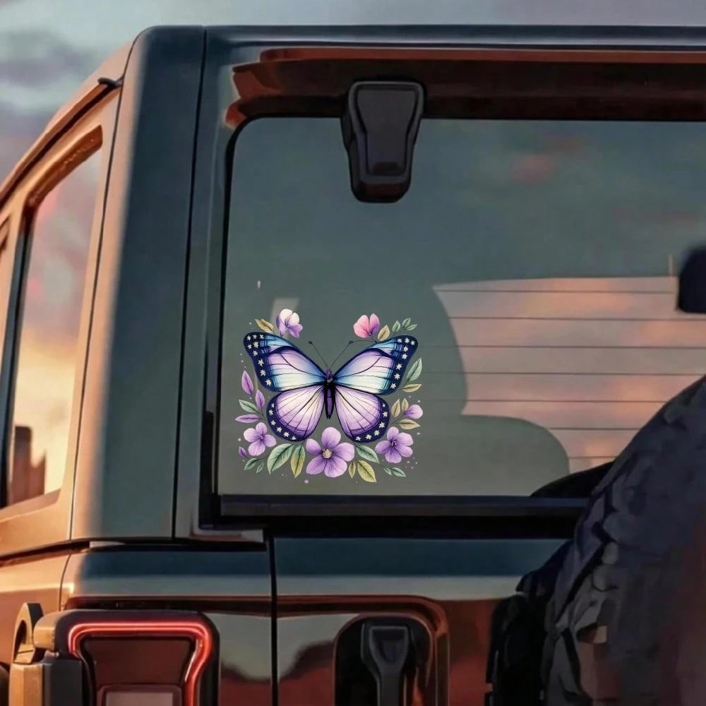 Car Stickers And Decals, Automotive Decals, Car Decor Funny Bumper Stickers, Butterfly Floral Pattern With Purple And Blue Tones, Car Accessories Window Decals Vinyl