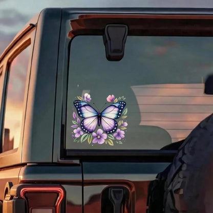 Car Stickers And Decals, Automotive Decals, Car Decor Funny Bumper Stickers, Butterfly Floral Pattern With Purple And Blue Tones, Car Accessories Window Decals Vinyl