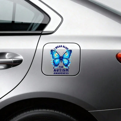 Car Stickers And Decals, Automotive Decals, Suitable For Rear Windshield, Fuel Tank Cap, And Car Doors, Blue Butterfly With Text I Wear Blue For Awareness, Car Accessories Window Decals Vinyl