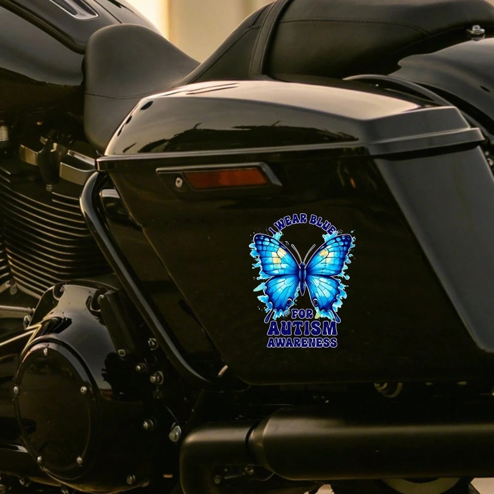 Car Stickers And Decals, Automotive Decals, Suitable For Rear Windshield, Fuel Tank Cap, And Car Doors, Blue Butterfly With Text I Wear Blue For Awareness, Car Accessories Window Decals Vinyl