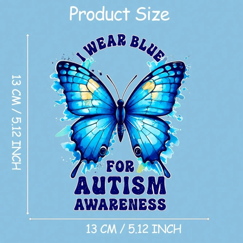 Car Stickers And Decals, Automotive Decals, Suitable For Rear Windshield, Fuel Tank Cap, And Car Doors, Blue Butterfly With Text I Wear Blue For Awareness, Car Accessories Window Decals Vinyl