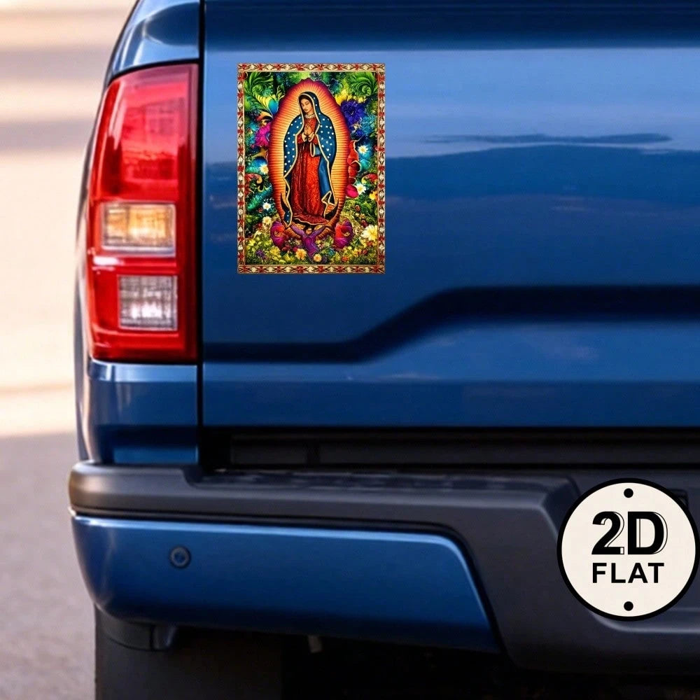 Car Stickers And Decals, Car Window Decals Vinyl, Virgin Mary With Flowers And Halo, Automotive Decals,Funny Bumper Stickers(1pc)