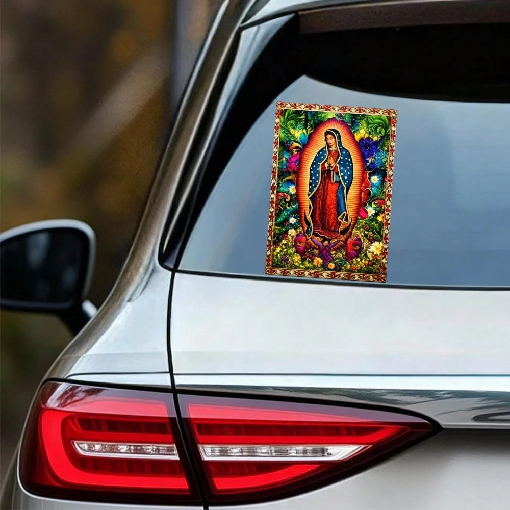Car Stickers And Decals, Car Window Decals Vinyl, Virgin Mary With Flowers And Halo, Automotive Decals,Funny Bumper Stickers(1pc)