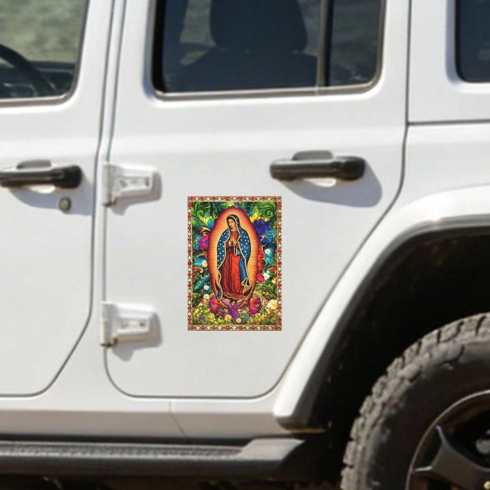 Car Stickers And Decals, Car Window Decals Vinyl, Virgin Mary With Flowers And Halo, Automotive Decals,Funny Bumper Stickers(1pc)