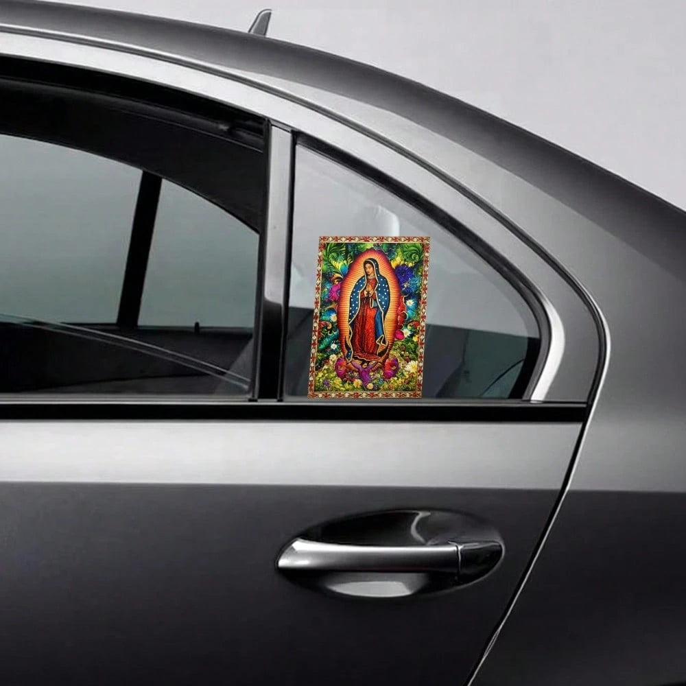 Car Stickers And Decals, Car Window Decals Vinyl, Virgin Mary With Flowers And Halo, Automotive Decals,Funny Bumper Stickers(1pc)