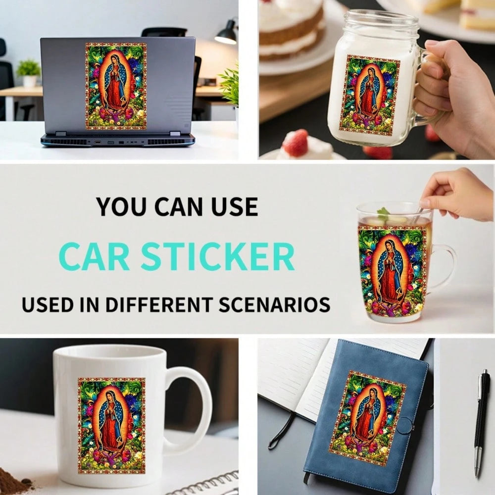 Car Stickers And Decals, Car Window Decals Vinyl, Virgin Mary With Flowers And Halo, Automotive Decals,Funny Bumper Stickers(1pc)