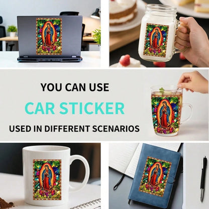 Car Stickers And Decals, Car Window Decals Vinyl, Virgin Mary With Flowers And Halo, Automotive Decals,Funny Bumper Stickers(1pc)