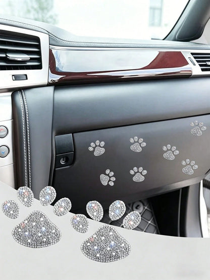 Car Stickers, Cute And Funny Dog Paw Print Pattern, Body Glitter Stickers, Fashionable Glossy Sandblasted Decorative Stickers, Car Window And Body Stickers, Car Interior Decorations, Metal Stickers, C